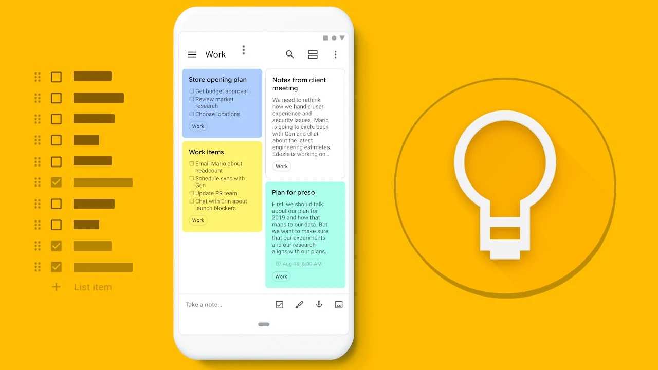 Google Keep از برنامه های نوت نویسی در اندروید و ایفون