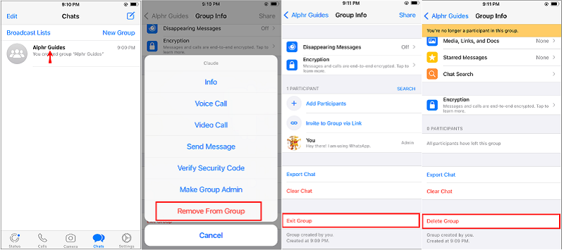 حذف گروه واتساپ در ایفون توسط ادمین
