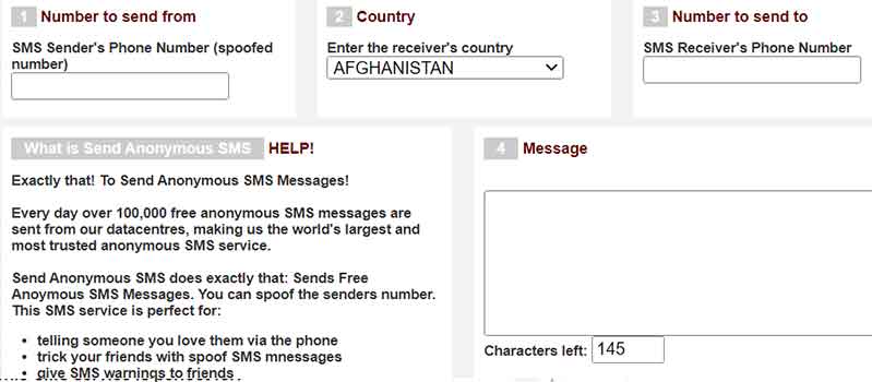 سایت sendanonymoussms برای ارسال پیامک ناشناس به راحتی