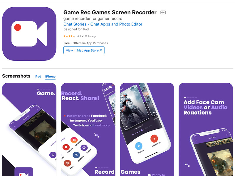 برنامه Game Rec Games Screen Recorder